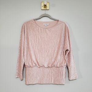 Chico's Blouse Top Women Small Blush Pink Ribbed Shimmer Soft Velvet Textured